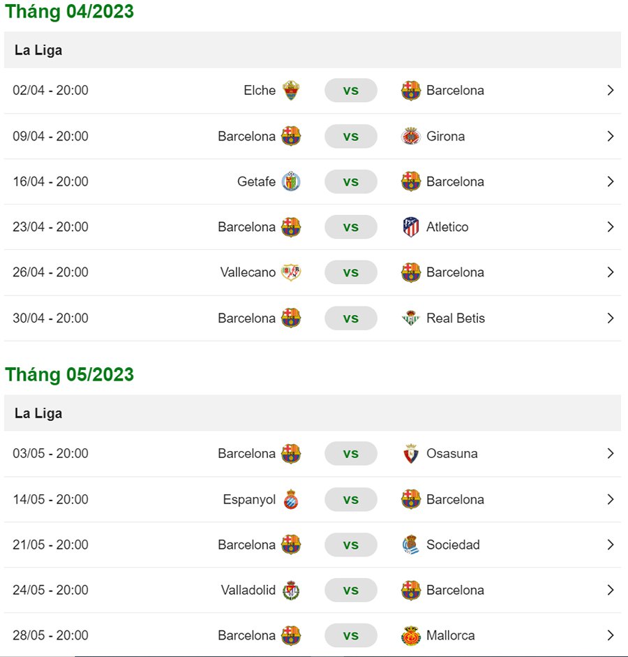lịch thi đấu barca La Liga 2022/2023