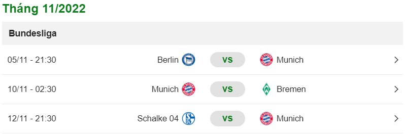 Lịch thi đấu của Bayern Munich tháng 11