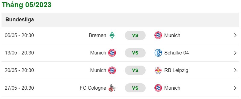 Lịch thi đấu của Bayern Munich tháng 5
