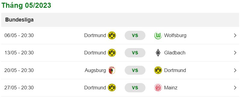 Lịch thi đấu của Borussia Dortmund 2022-2023